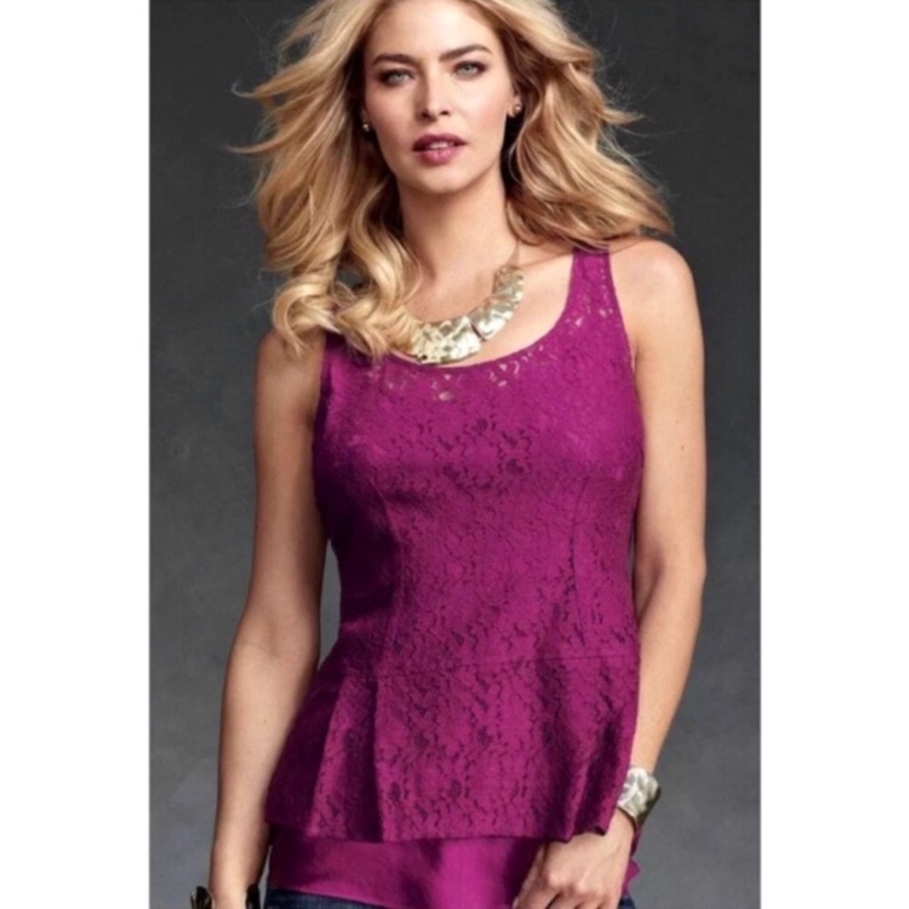 CAbi #131 boysenberry Lace peplum tank NEW medium
